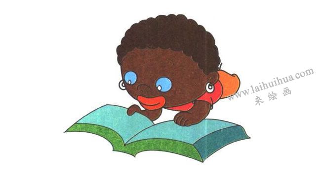 地上的書(shū)本，非洲小孩兒童卡通畫(huà)法步驟03