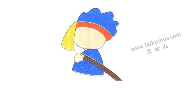 小女孩的上半身，背筐的小女孩兒童卡通畫法步驟01