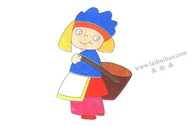 背筐和鞋子，背筐的小女孩兒童卡通畫法步驟03