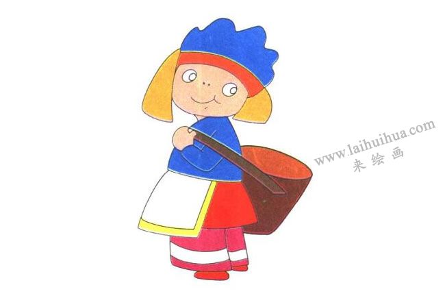 背筐的小女孩兒童卡通畫