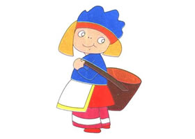 背筐的小女孩兒童卡通畫
