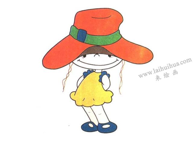 戴帽子的女孩兒童卡通畫