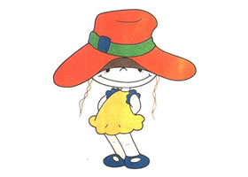 戴帽子的女孩兒童卡通畫