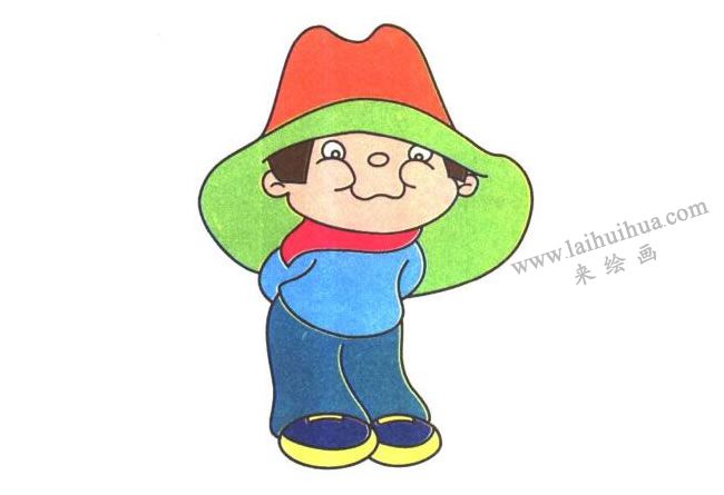 戴帽子的男孩兒童卡通畫