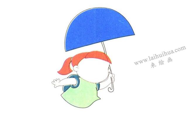 胳膊、書包、小裙子和傘把；打傘的小學(xué)生兒童卡通畫法步驟02
