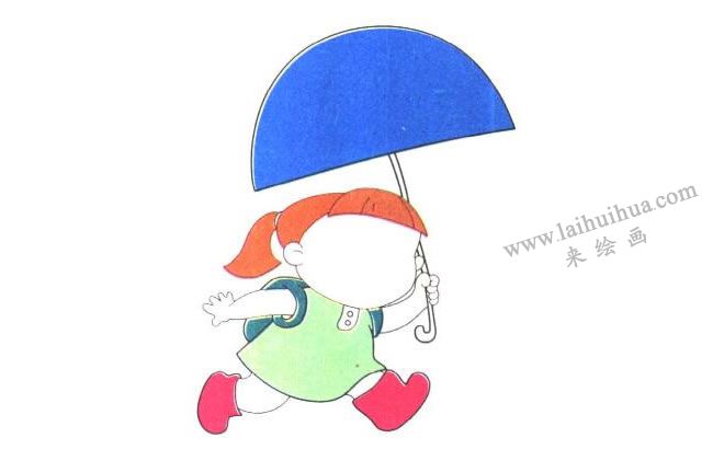 腿和小雨靴；打傘的小學(xué)生兒童卡通畫法步驟03