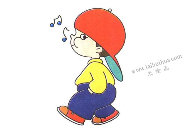 吹口哨的男孩兒童卡通畫