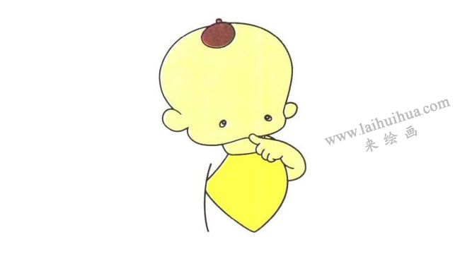 眼睛；戴兜兜的小孩兒童卡通畫法步驟02
