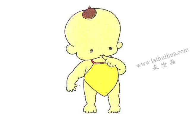 身體和兜兜；戴兜兜的小孩兒童卡通畫法步驟03