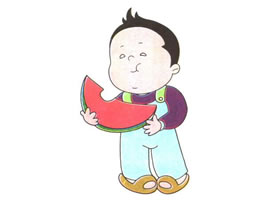 吃西瓜的胖胖兒童卡通畫法步驟
