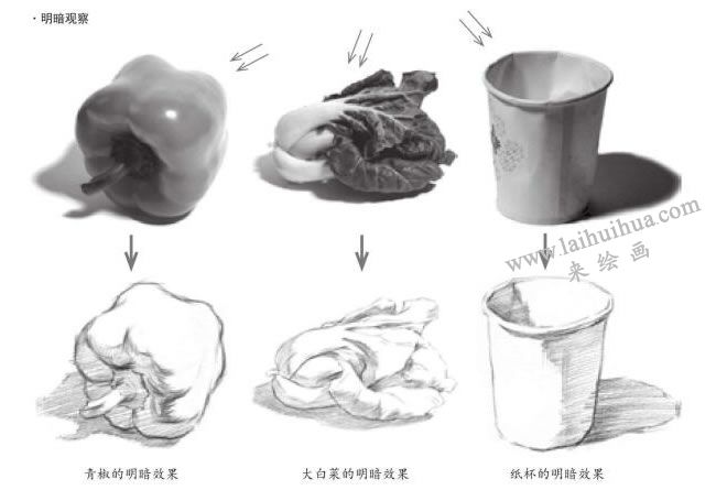 素描的明暗觀察圖示