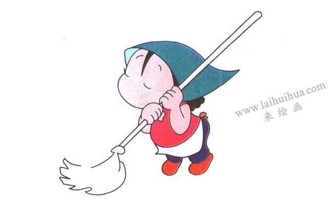 姐姐的右腳和拖把；愛勞動(dòng)的姐姐兒童卡通畫法步驟03
