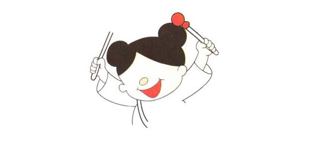 打鼓的女孩的頭部和兩只手