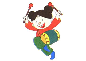 打鼓女孩的兒童卡通畫法步驟