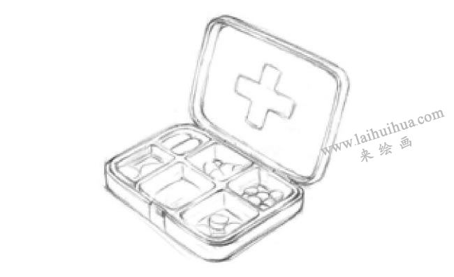 便捷藥盒的素描畫法步驟04