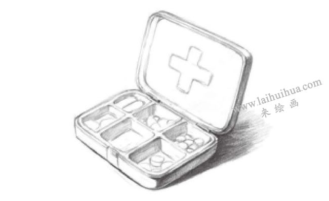 便捷藥盒的素描畫法步驟05