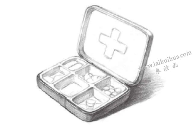 便捷藥盒的素描畫法步驟06