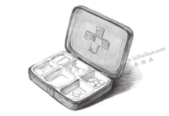 便捷藥盒的素描畫法步驟07