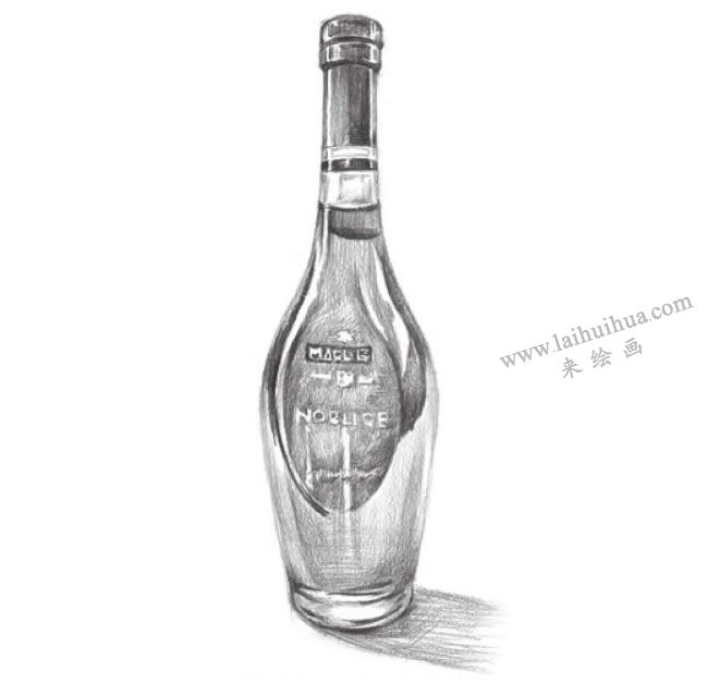 透明的酒瓶素描畫法步驟07