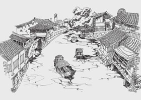 古鎮(zhèn)河道風(fēng)景速寫的畫法步驟