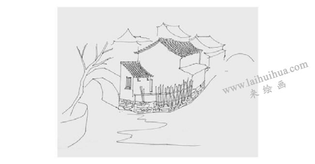 江南民居風(fēng)景速寫的畫法步驟02