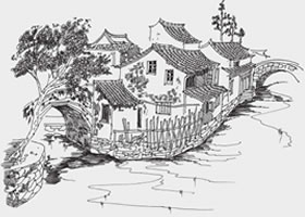 江南民居風(fēng)景速寫的畫法步驟