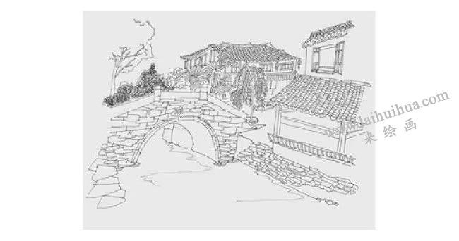 烏鎮(zhèn)小景風景速寫的畫法步驟03