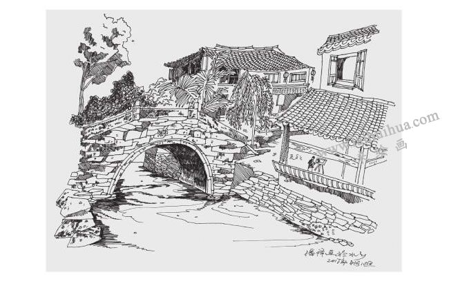 烏鎮(zhèn)小景風景速寫的畫法步驟04
