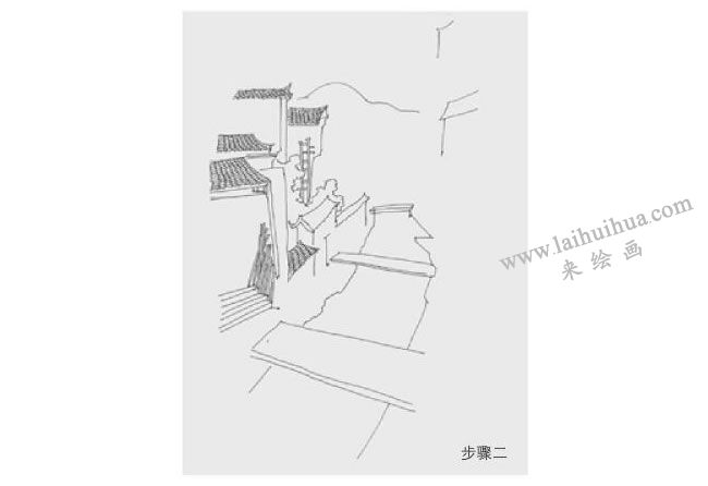 婺源水渠風(fēng)景速寫作畫步驟02