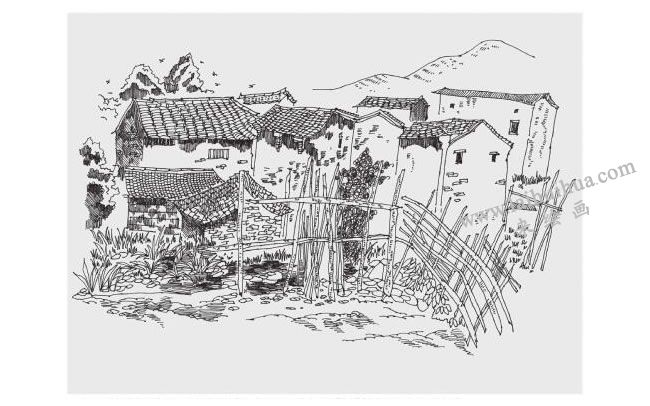婺源小院風景速寫畫法步驟04