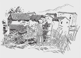 婺源小院風(fēng)景速寫畫法步驟
