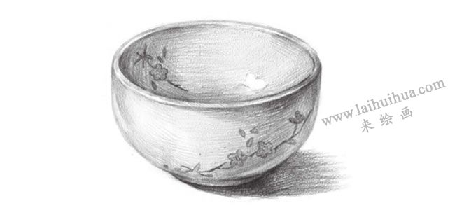 白色的陶瓷碗素描畫(huà)法步驟06