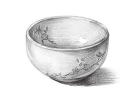 白色的陶瓷碗素描畫法步驟