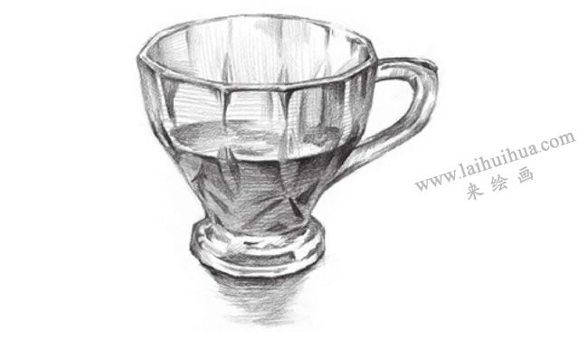 廚房里的玻璃杯子素描畫法步驟07