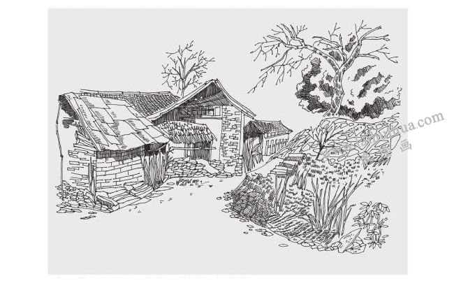 鄉(xiāng)村小屋風(fēng)景速寫畫