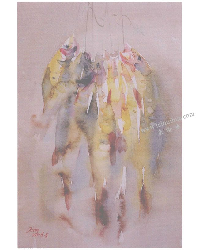 靜物《魚》水彩畫