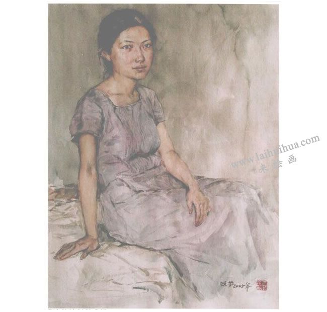 人物《女青年半身像》水彩畫