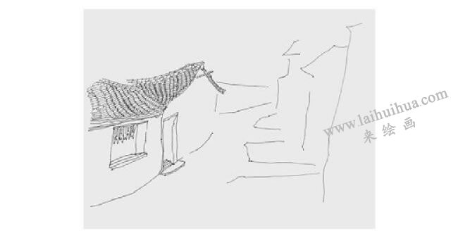 古鎮(zhèn)小巷風(fēng)景速寫畫法步驟02