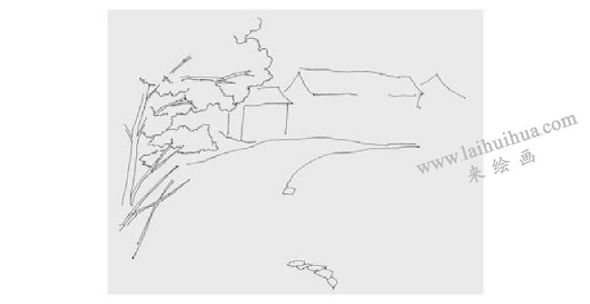 山村居民風(fēng)景速寫畫法步驟01