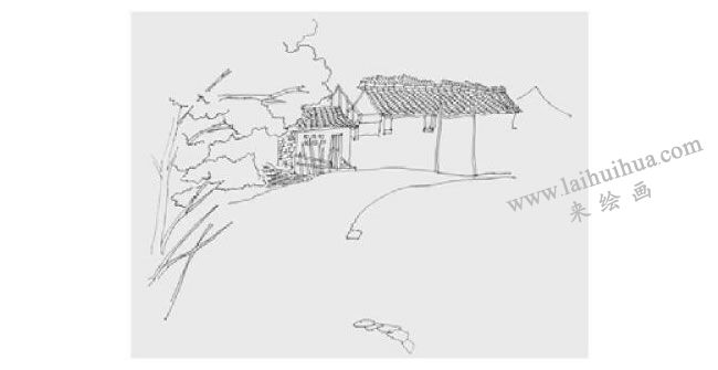 山村居民風(fēng)景速寫畫法步驟02
