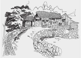山村居民風(fēng)景速寫畫法步驟