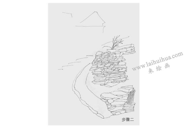 石板村風(fēng)景速寫作畫步驟02