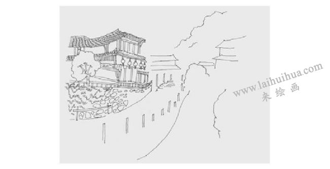 苗寨風(fēng)景速寫畫法步驟02