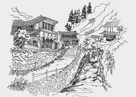 苗寨風(fēng)景速寫畫法步驟