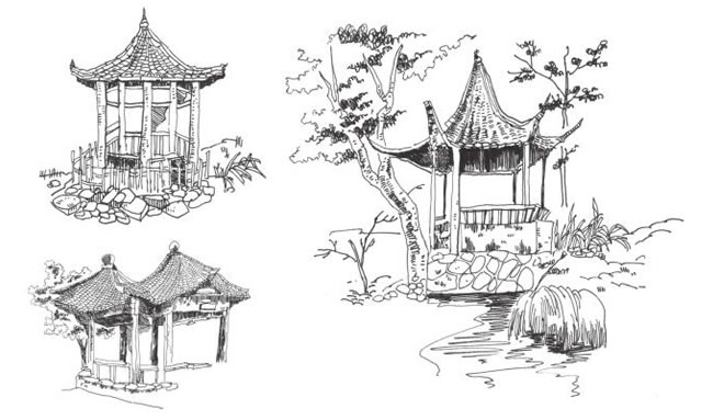 涼亭的速寫畫法淺析
