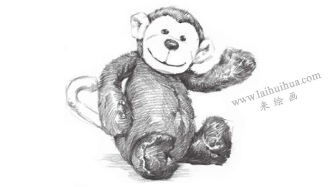 小猴子毛絨玩具素描畫法步驟07