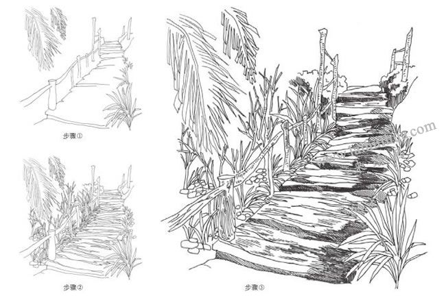 木板路速寫畫法