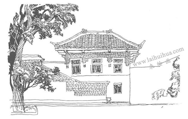《階梯在室外的建筑》鋼筆風景速寫作畫步驟03