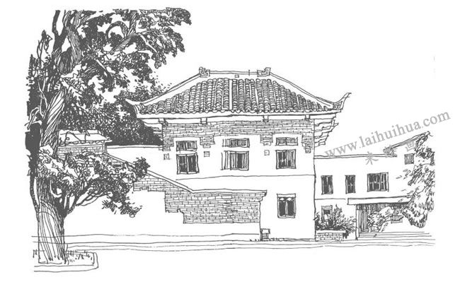 《階梯在室外的建筑》鋼筆風景速寫作畫步驟04