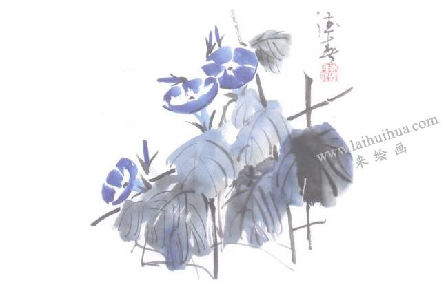 牽牛花兒童水墨畫(huà)法步驟06